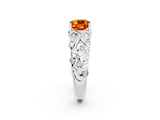 White gold Cushion Cut Solitaire Citrine Leaf-Inspired Vine Band Ring with Prong Setting_2
