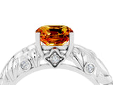 White gold Cushion Cut Solitaire Citrine Leaf-Inspired Vine Band Ring with Prong Setting_4