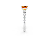 White gold Cushion Cut Solitaire Citrine Ring with Pave Band and Four-Prong Setting_2