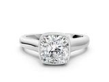 White gold Cushion Cut Solitaire Diamond Engagement Ring with Four-Prong Setting and Tapered Band_110