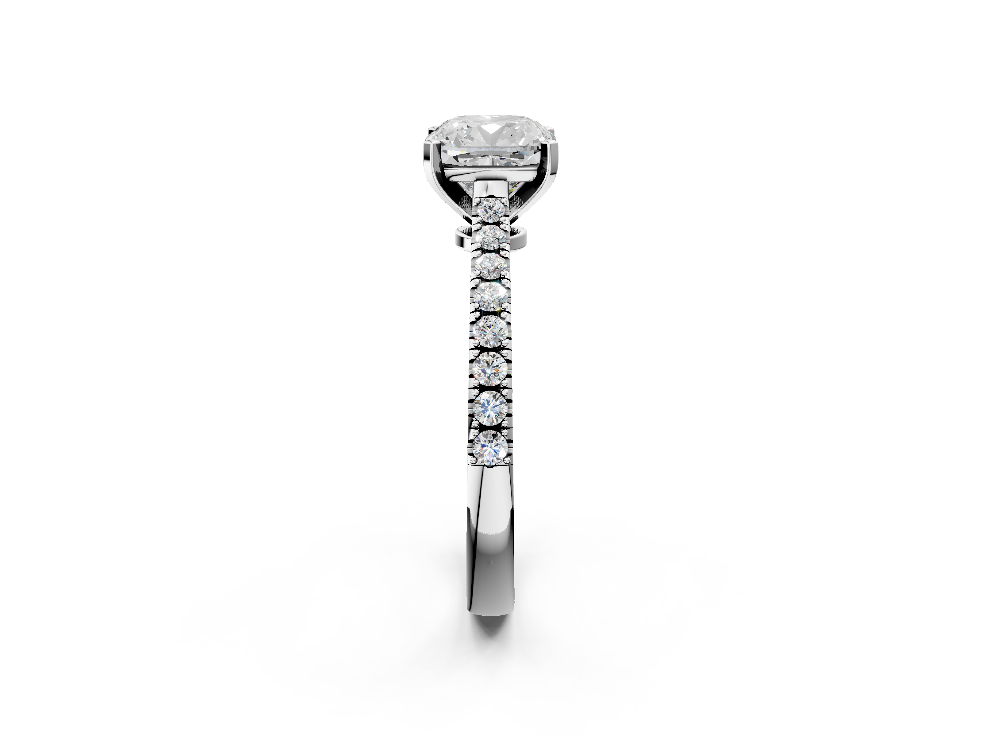 White gold Cushion Cut Solitaire Diamond Engagement Ring with Pave Band and Four-Prong Setting_165