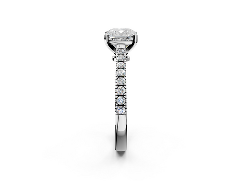 White gold Cushion Cut Solitaire Diamond Engagement Ring with Pave Band and Four-Prong Setting_165