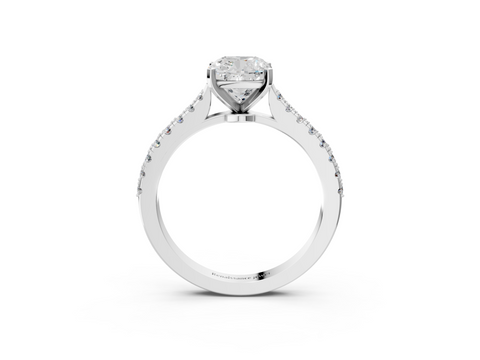 White gold Cushion Cut Solitaire Diamond Engagement Ring with Pave Band and Four-Prong Setting_166