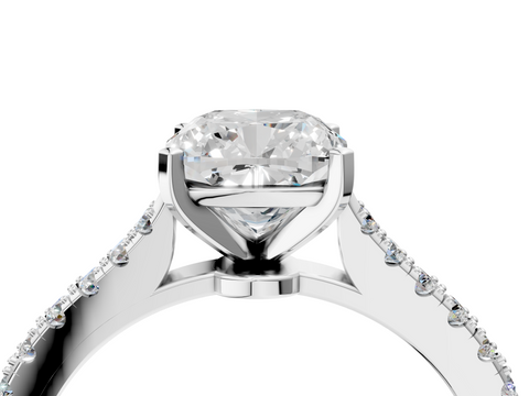White gold Cushion Cut Solitaire Diamond Engagement Ring with Pave Band and Four-Prong Setting_167
