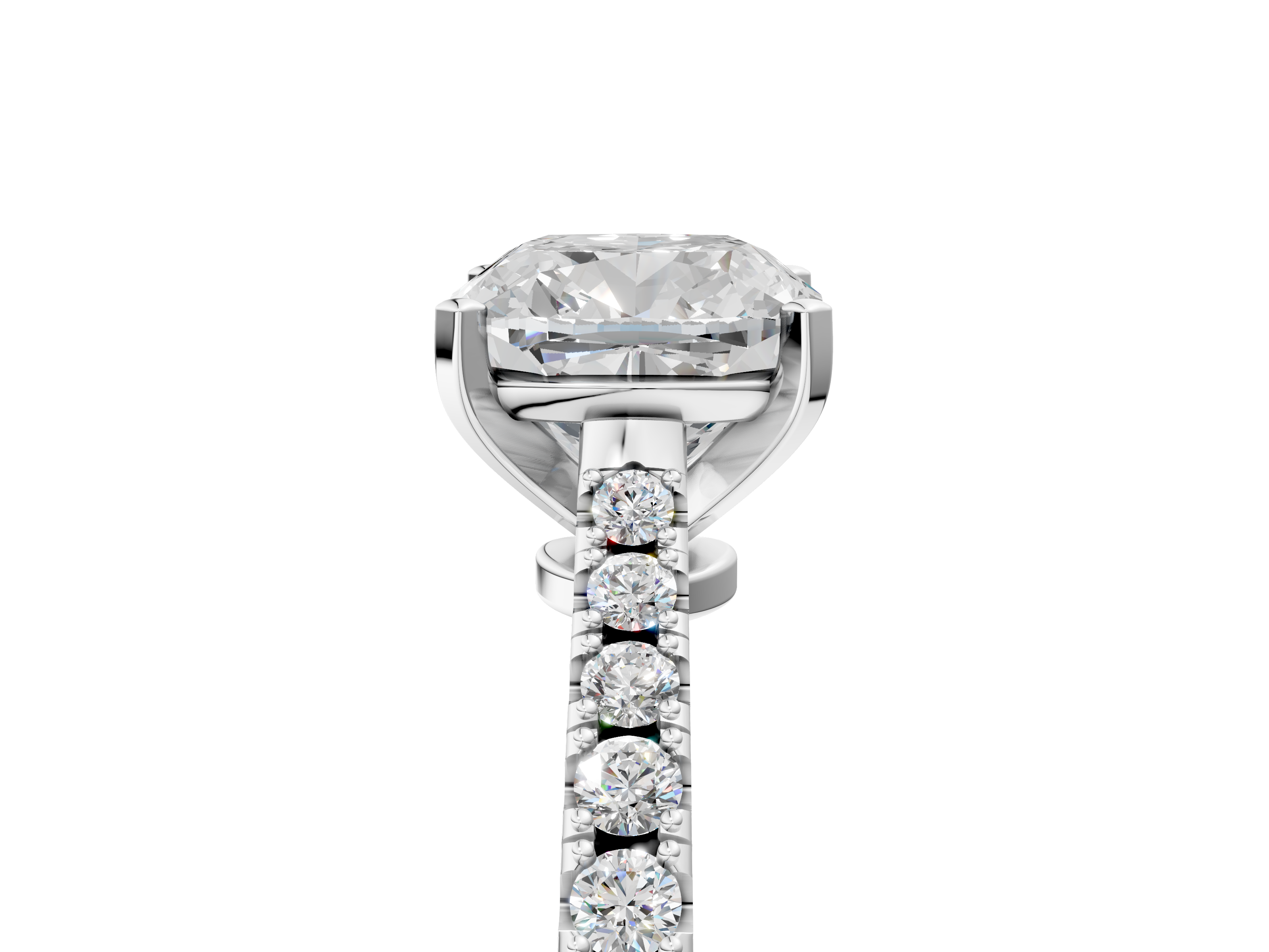 White gold Cushion Cut Solitaire Diamond Engagement Ring with Pave Band and Four-Prong Setting_168