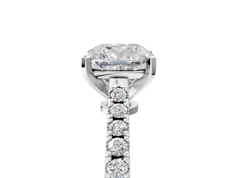 White gold Cushion Cut Solitaire Diamond Engagement Ring with Pave Band and Four-Prong Setting_168
