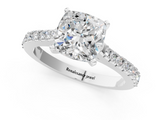 White gold Cushion Cut Solitaire Diamond Engagement Ring with Pave Band and Four-Prong Setting_198