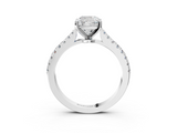 White gold Cushion Cut Solitaire Diamond Engagement Ring with Pave Band and Four-Prong Setting_201