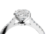 White gold Cushion Cut Solitaire Diamond Engagement Ring with Pave Band and Four-Prong Setting_202