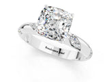White gold Cushion Cut Solitaire Diamond Engagement Ring with Twisted Pave Band and Four-Prong Setting_1