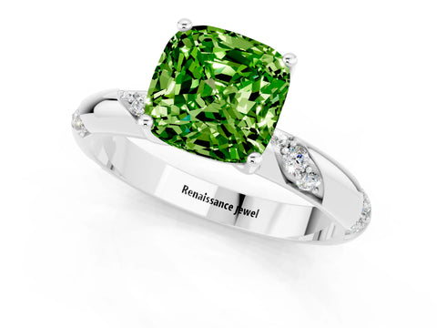 White gold Cushion Cut Solitaire Diamond Engagement Ring with Twisted Pave Band and Four-Prong Setting_1