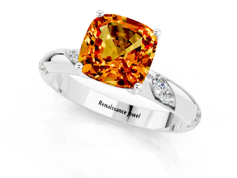 White gold Cushion Cut Solitaire Diamond Engagement Ring with Twisted Pave Band and Four-Prong Setting_1