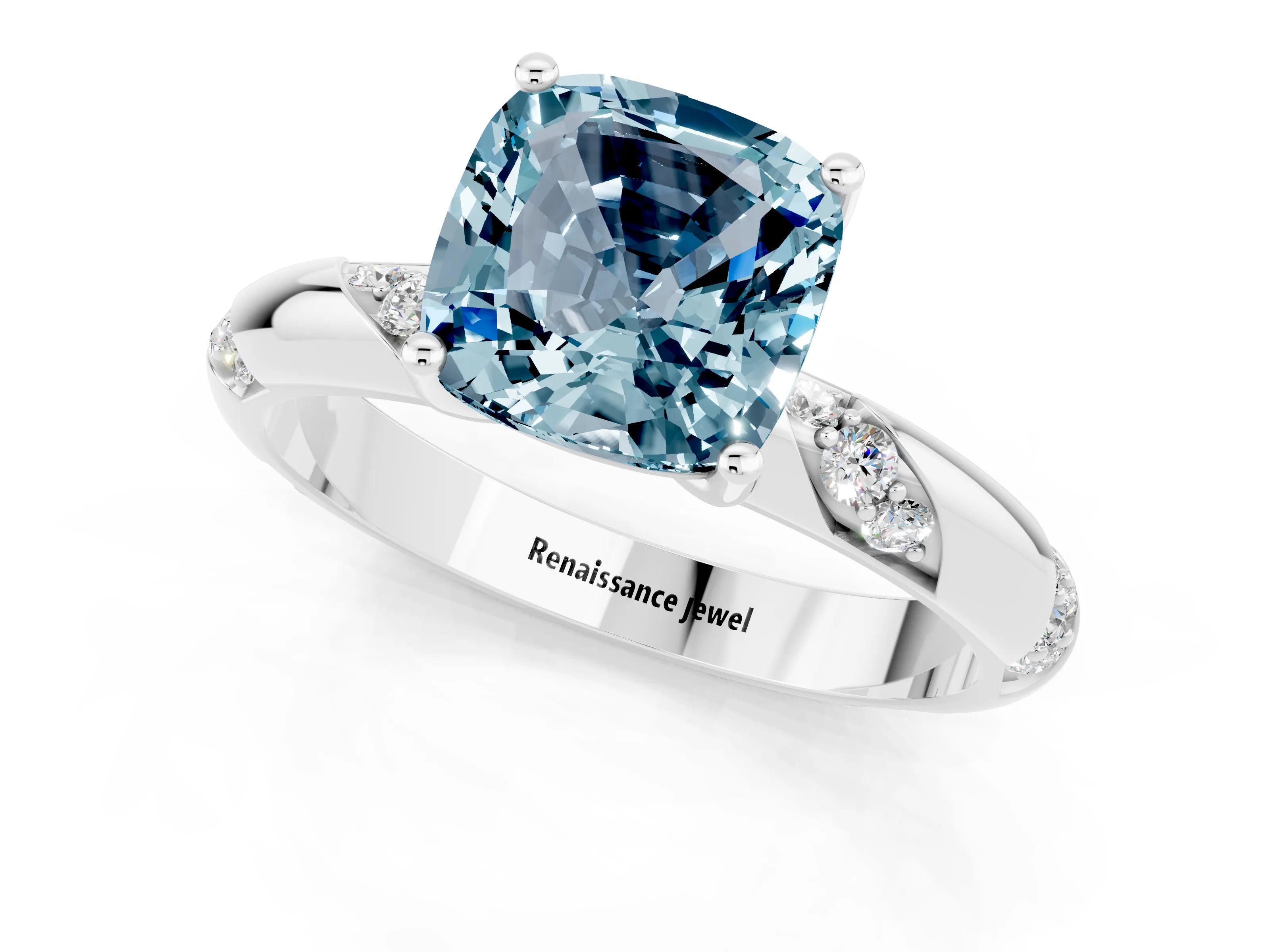 White gold Cushion Cut Solitaire Diamond Engagement Ring with Twisted Pave Band and Four-Prong Setting_1
