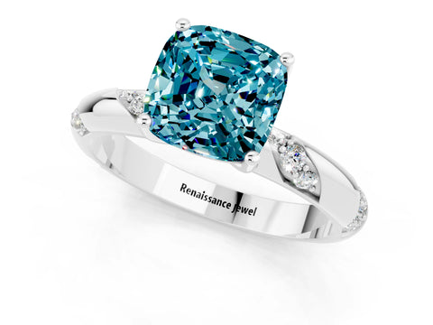 White gold Cushion Cut Solitaire Diamond Engagement Ring with Twisted Pave Band and Four-Prong Setting_1