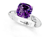 White gold Cushion Cut Solitaire Diamond Engagement Ring with Twisted Pave Band and Four-Prong Setting_1