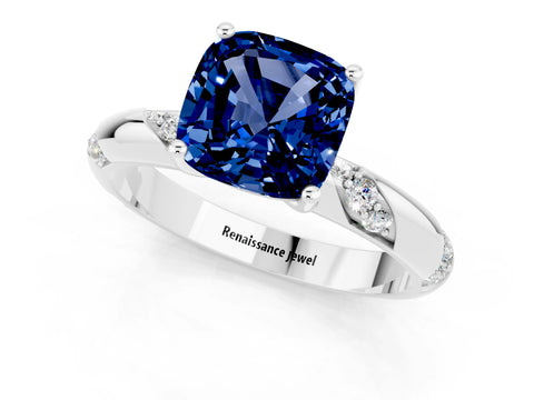 White gold Cushion Cut Solitaire Diamond Engagement Ring with Twisted Pave Band and Four-Prong Setting_1