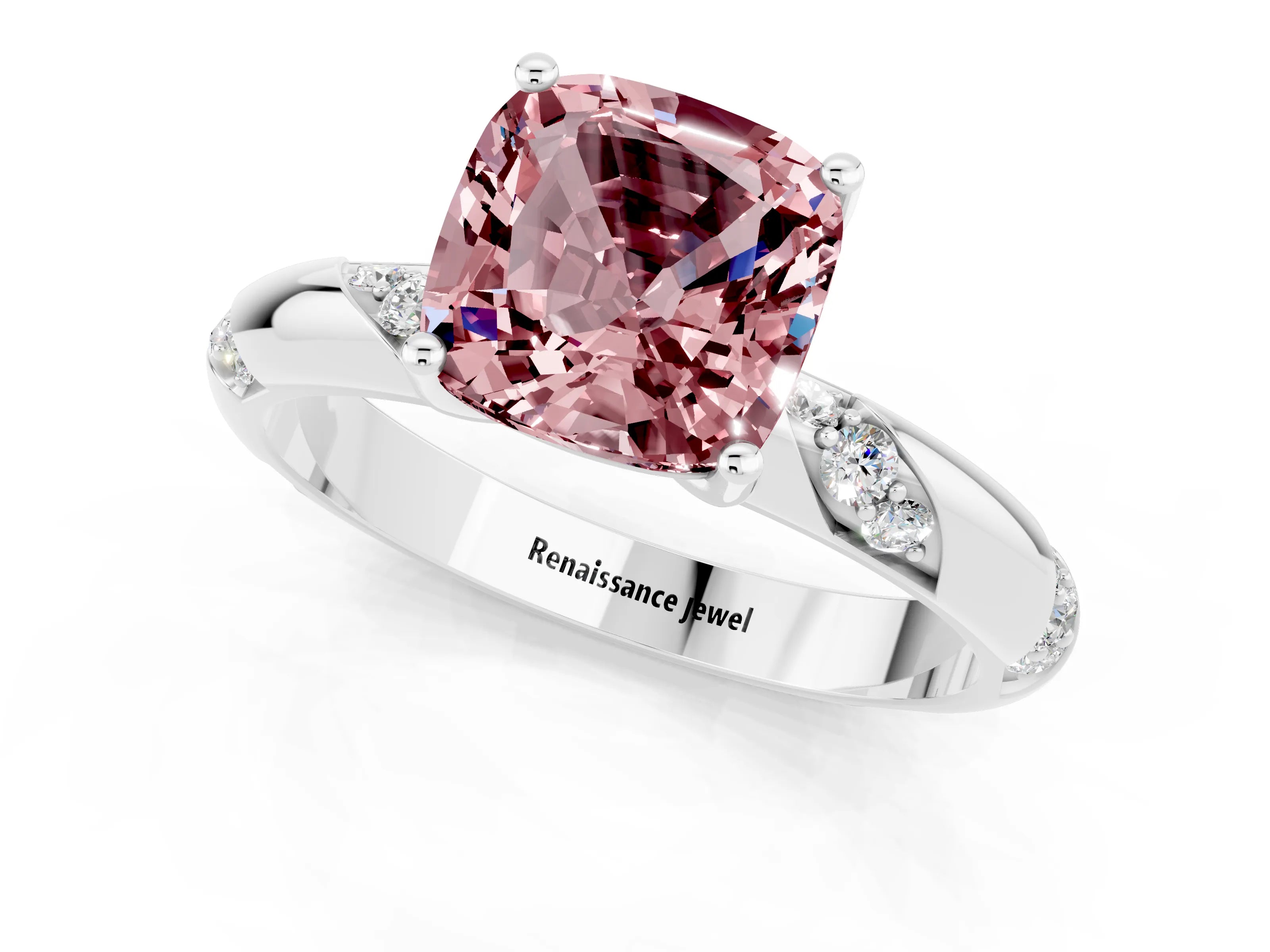 White gold Cushion Cut Solitaire Diamond Engagement Ring with Twisted Pave Band and Four-Prong Setting_1