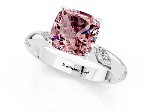 White gold Cushion Cut Solitaire Diamond Engagement Ring with Twisted Pave Band and Four-Prong Setting_1