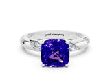 White gold Cushion Cut Solitaire Diamond Engagement Ring with Twisted Pave Band and Four-Prong Setting