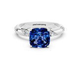 White gold Cushion Cut Solitaire Diamond Engagement Ring with Twisted Pave Band and Four-Prong Setting