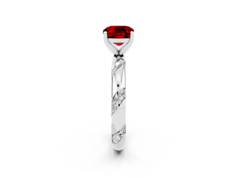 White gold Cushion Cut Solitaire Diamond Engagement Ring with Twisted Pave Band and Four-Prong Setting_2