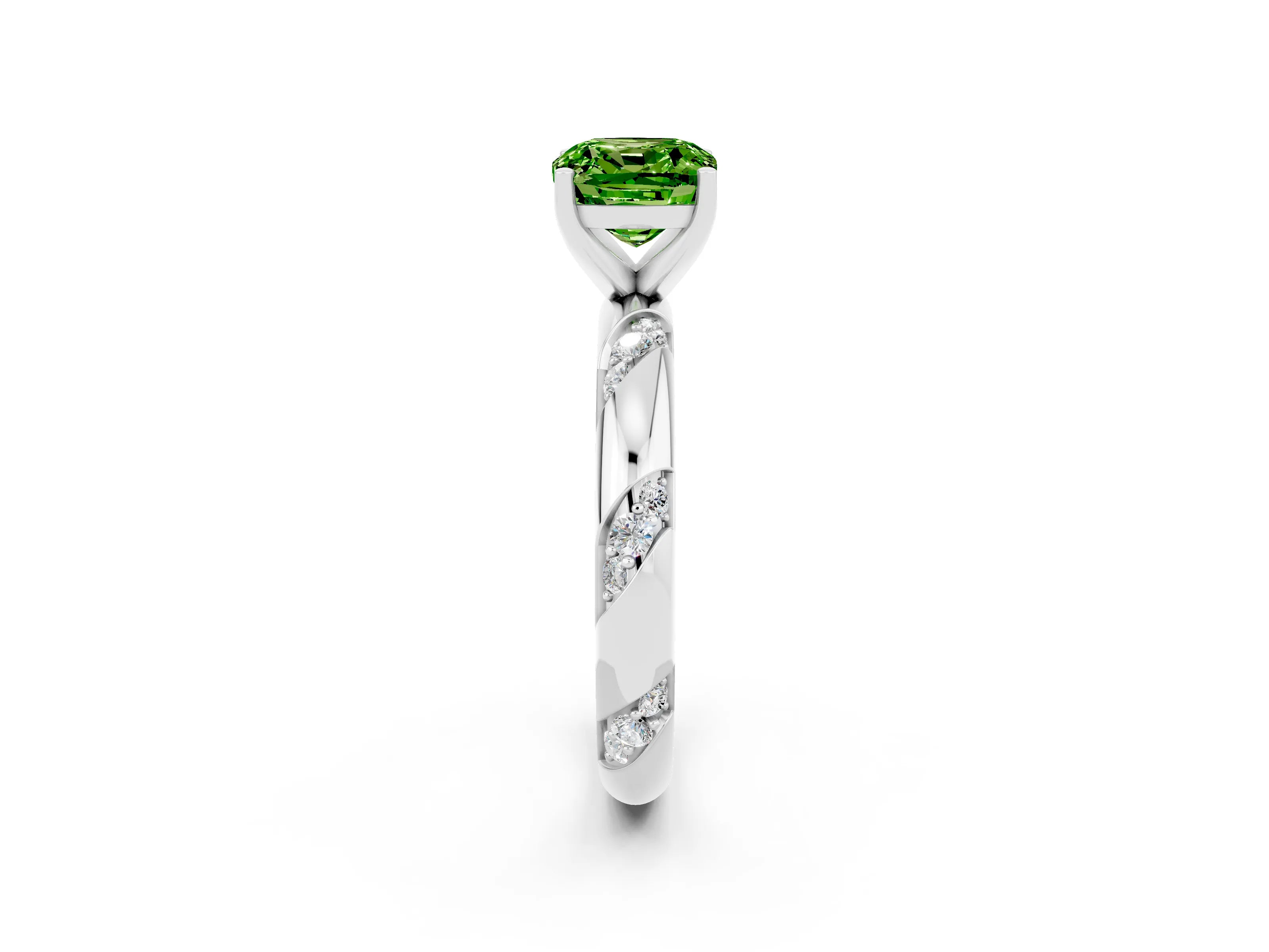 White gold Cushion Cut Solitaire Diamond Engagement Ring with Twisted Pave Band and Four-Prong Setting_2