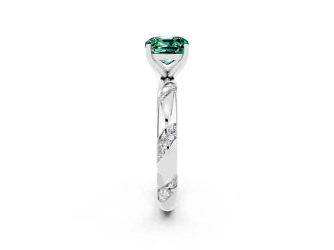 White gold Cushion Cut Solitaire Diamond Engagement Ring with Twisted Pave Band and Four-Prong Setting_2