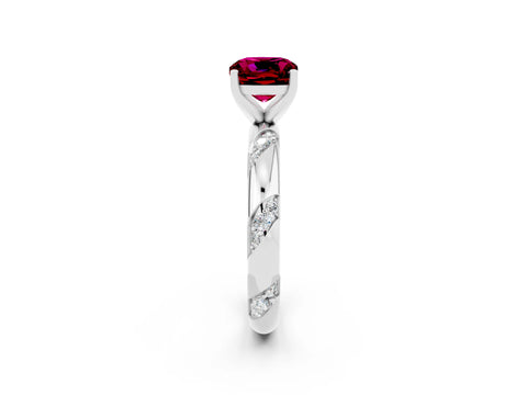 White gold Cushion Cut Solitaire Diamond Engagement Ring with Twisted Pave Band and Four-Prong Setting_2