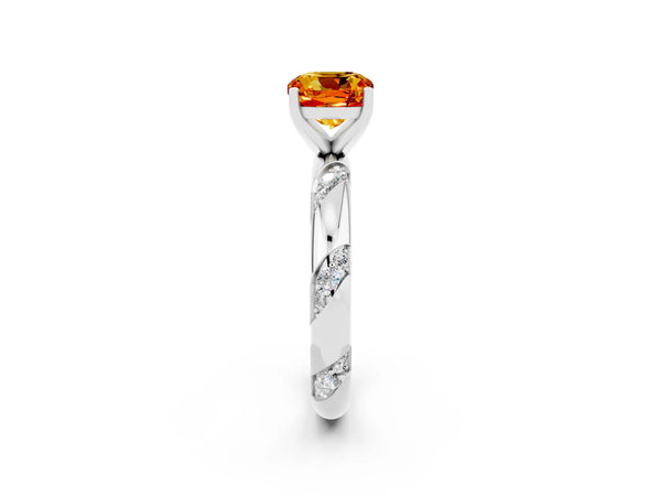 Silver Cushion Cut Citrine Solitaire Engagement Ring with Twisted Round  Accent Band and Prong Setting