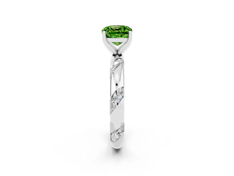 White gold Cushion Cut Solitaire Diamond Engagement Ring with Twisted Pave Band and Four-Prong Setting_2