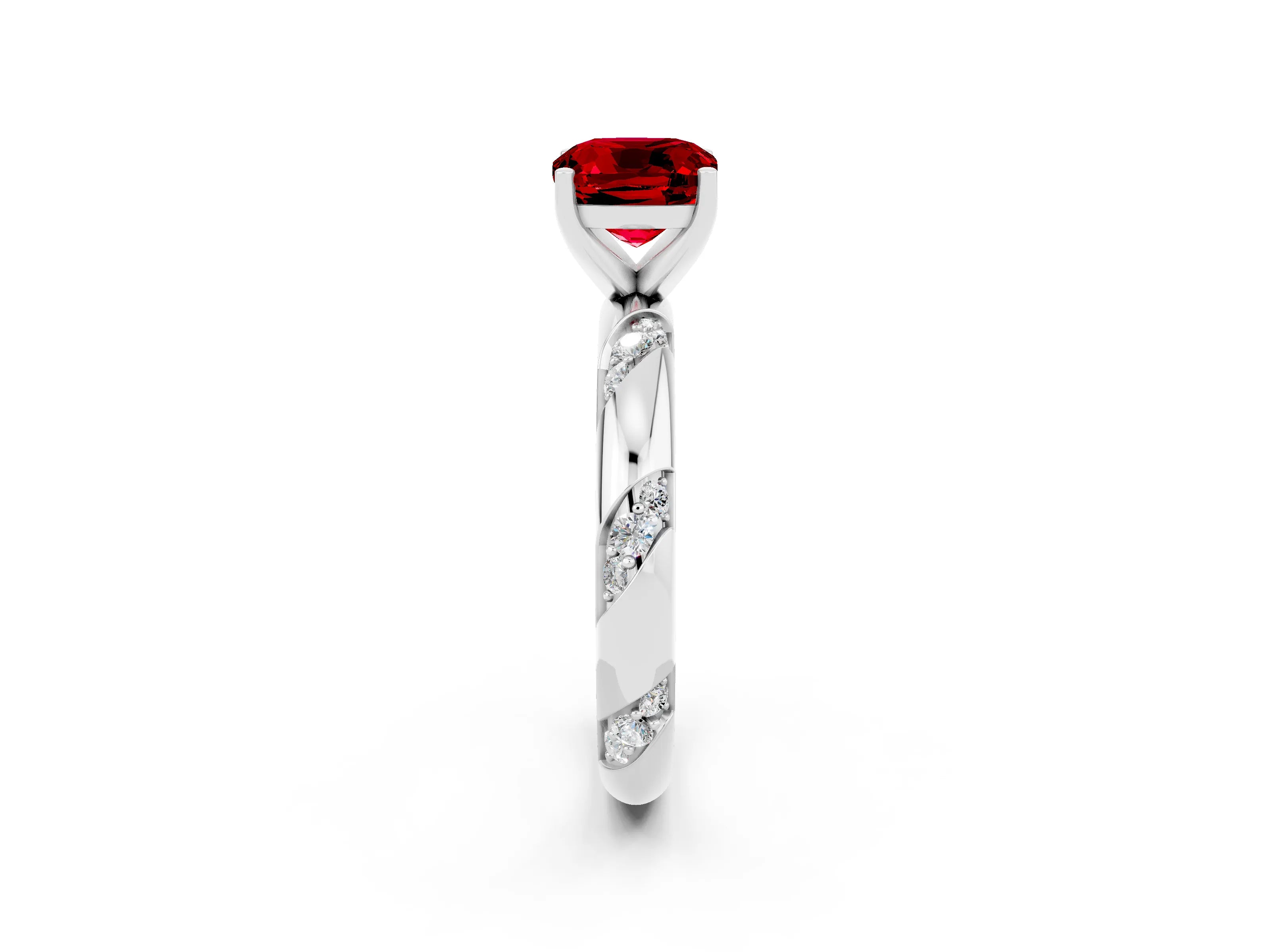 White gold Cushion Cut Solitaire Diamond Engagement Ring with Twisted Pave Band and Four-Prong Setting_2