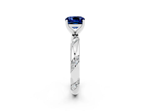 White gold Cushion Cut Solitaire Diamond Engagement Ring with Twisted Pave Band and Four-Prong Setting_2