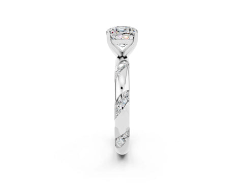 White gold Cushion Cut Solitaire Diamond Engagement Ring with Twisted Pave Band and Four-Prong Setting_2