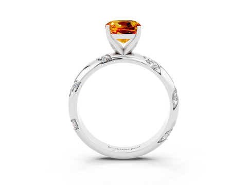 White gold Cushion Cut Solitaire Diamond Engagement Ring with Twisted Pave Band and Four-Prong Setting_3