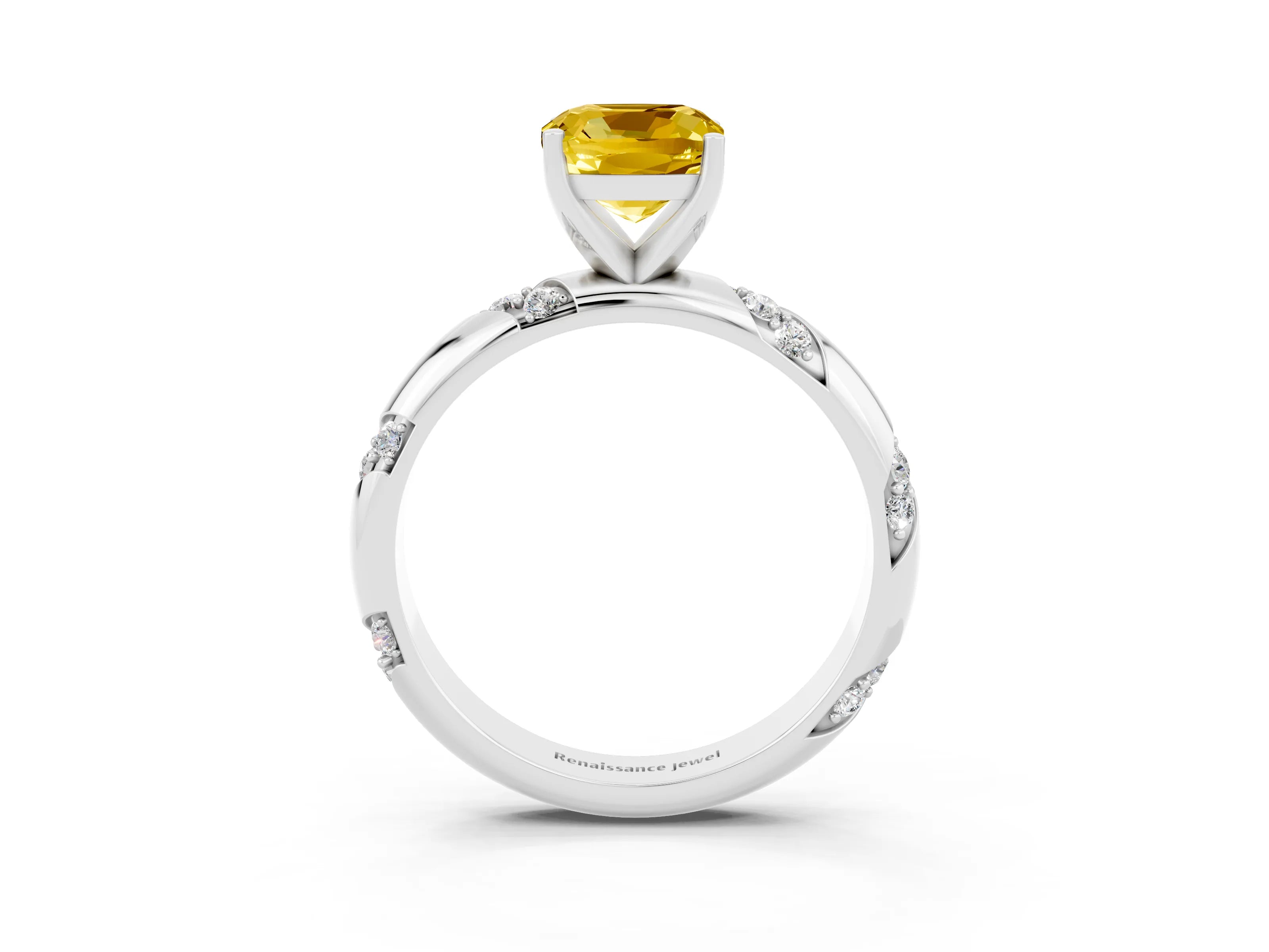 White gold Cushion Cut Solitaire Diamond Engagement Ring with Twisted Pave Band and Four-Prong Setting_3