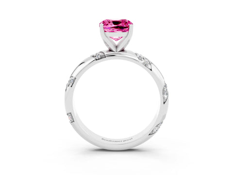 White gold Cushion Cut Solitaire Diamond Engagement Ring with Twisted Pave Band and Four-Prong Setting_3