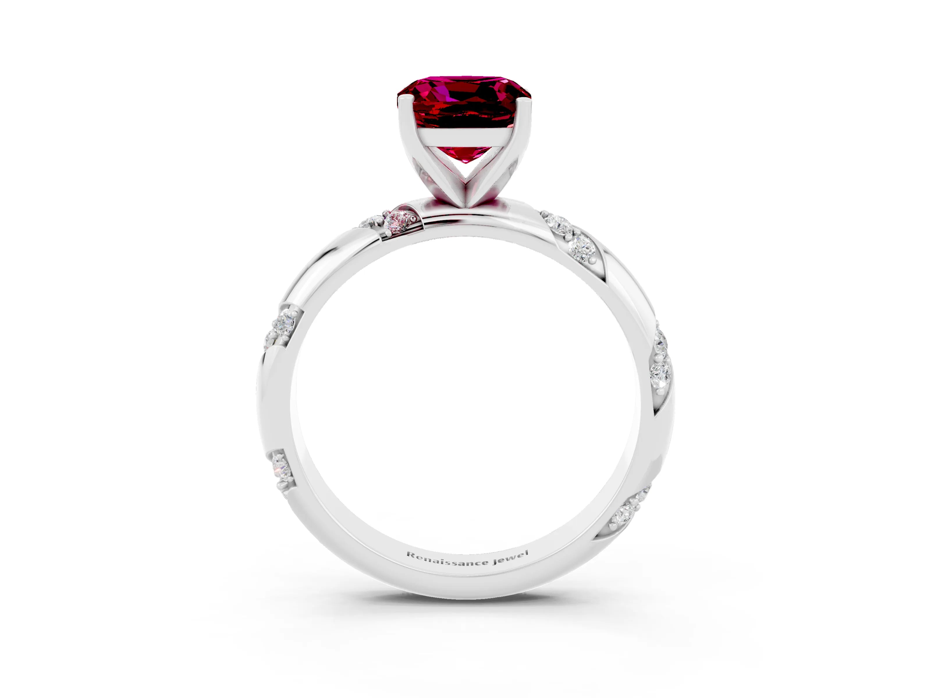 White gold Cushion Cut Solitaire Diamond Engagement Ring with Twisted Pave Band and Four-Prong Setting_3