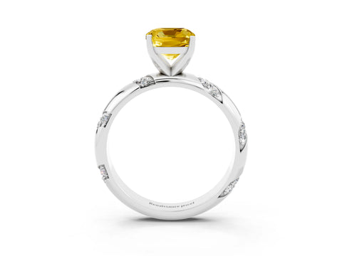 White gold Cushion Cut Solitaire Diamond Engagement Ring with Twisted Pave Band and Four-Prong Setting_3