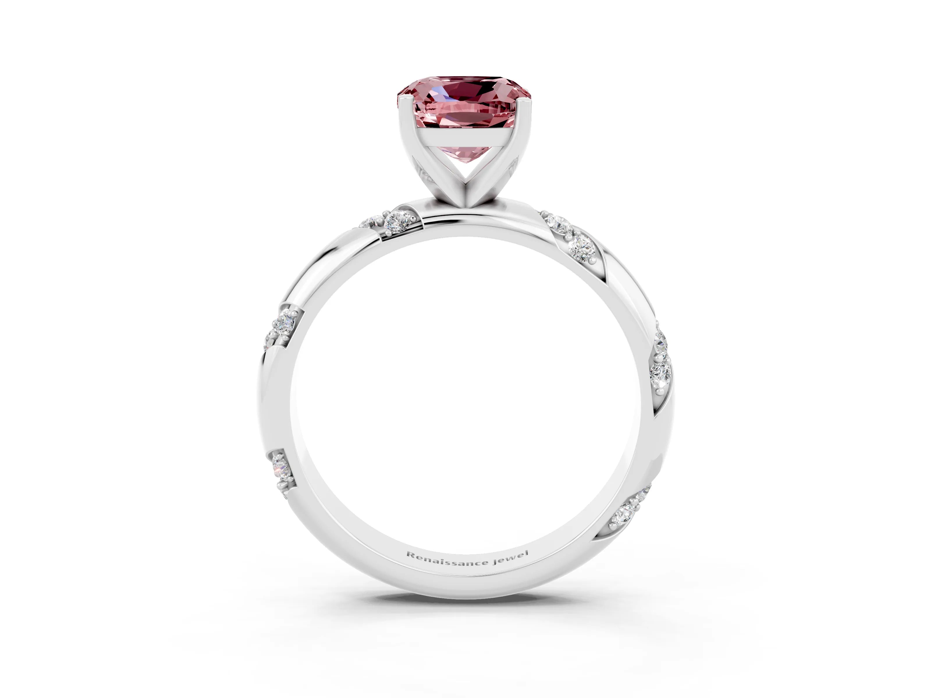 White gold Cushion Cut Solitaire Diamond Engagement Ring with Twisted Pave Band and Four-Prong Setting_3