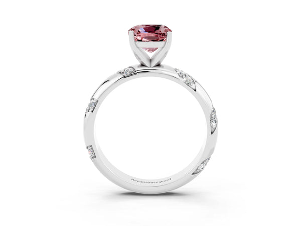 White gold Cushion Cut Solitaire Diamond Engagement Ring with Twisted Pave Band and Four-Prong Setting