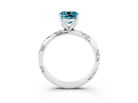 White gold Cushion Cut Solitaire Diamond Engagement Ring with Twisted Pave Band and Four-Prong Setting_3