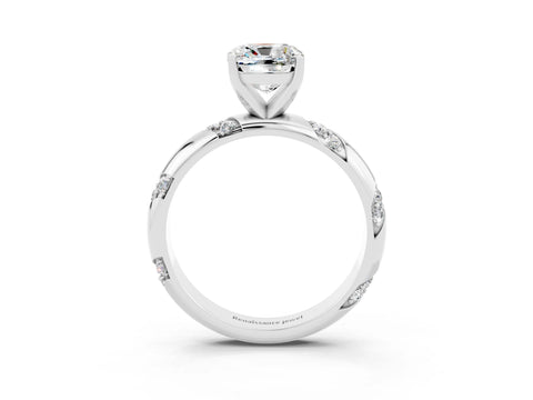 White gold Cushion Cut Solitaire Diamond Engagement Ring with Twisted Pave Band and Four-Prong Setting_3