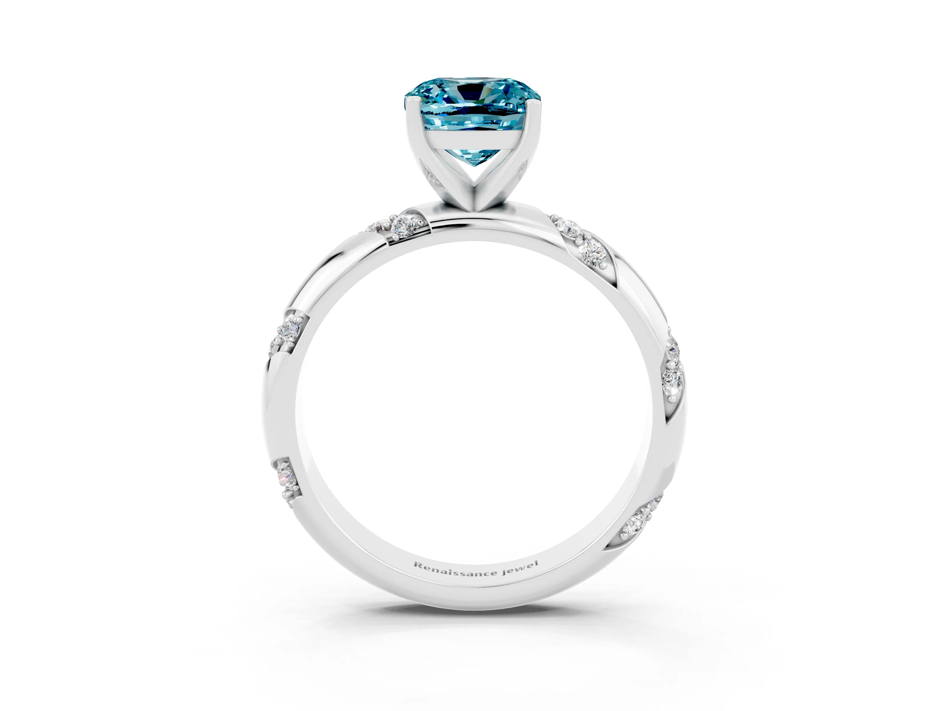 White gold Cushion Cut Solitaire Diamond Engagement Ring with Twisted Pave Band and Four-Prong Setting_3