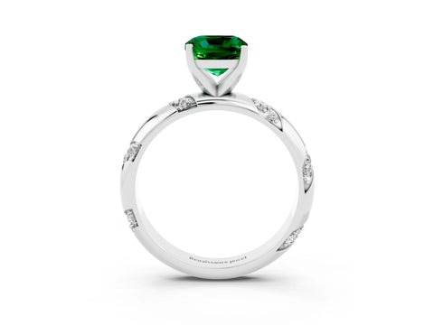 White gold Cushion Cut Solitaire Diamond Engagement Ring with Twisted Pave Band and Four-Prong Setting_3