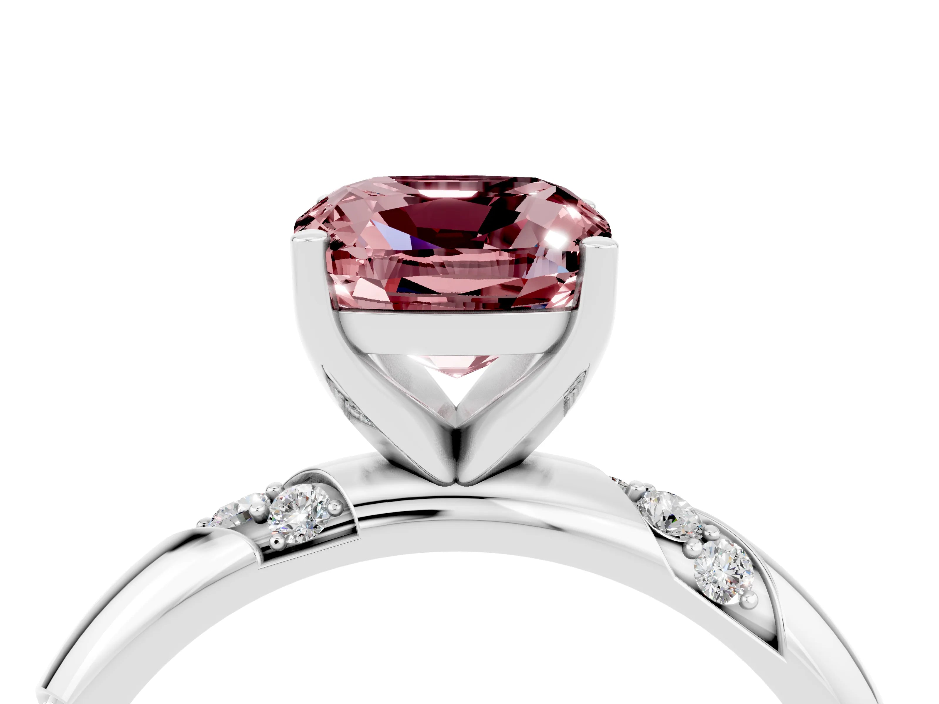 White gold Cushion Cut Solitaire Diamond Engagement Ring with Twisted Pave Band and Four-Prong Setting_4