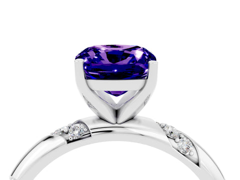 White gold Cushion Cut Solitaire Diamond Engagement Ring with Twisted Pave Band and Four-Prong Setting_4