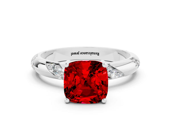 White gold Cushion Cut Ruby Solitaire Engagement Ring with Twisted Round  Accent Band and Prong Setting