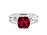 White gold Cushion Cut Solitaire Diamond Engagement Ring with Twisted Pave Band and Four-Prong Setting