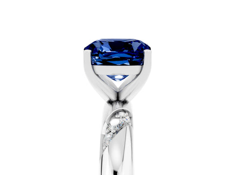 White gold Cushion Cut Solitaire Diamond Engagement Ring with Twisted Pave Band and Four-Prong Setting_5
