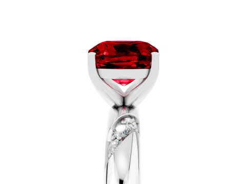 White gold Cushion Cut Solitaire Diamond Engagement Ring with Twisted Pave Band and Four-Prong Setting_5